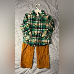 Carter's Green and Yellow Plaid Flannel and Tan Pants